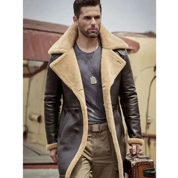 Mens B3 Flight Sheepskin Aviator Long Winter Fur Coat